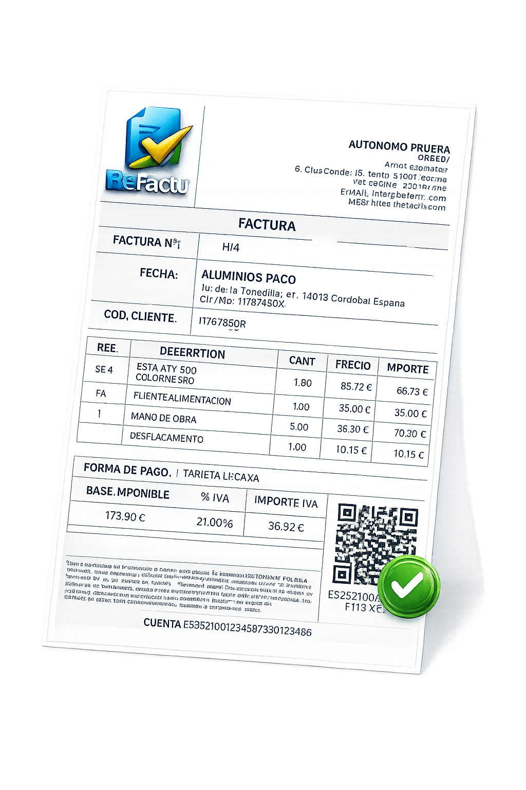 Factura emitida con Veri*Factu y código QR en la aplicación BeFactu