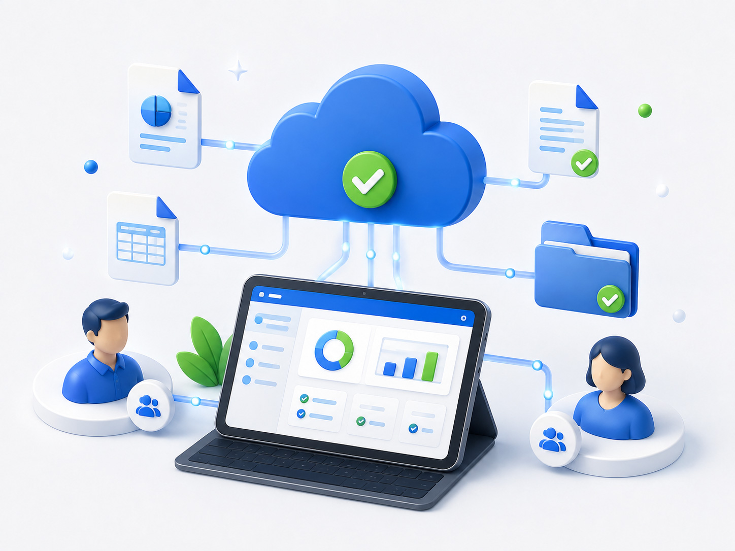 Trabajo en la nube con dispositivos conectados y sincronización segura de datos