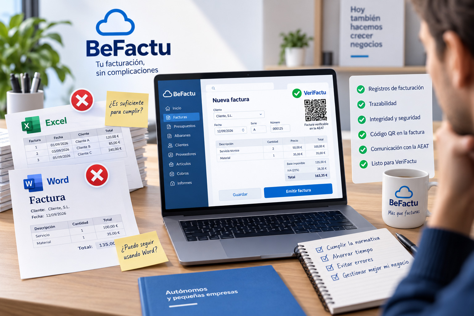 Programa de facturación preparado para VeriFactu frente a facturas hechas con Excel o Word
