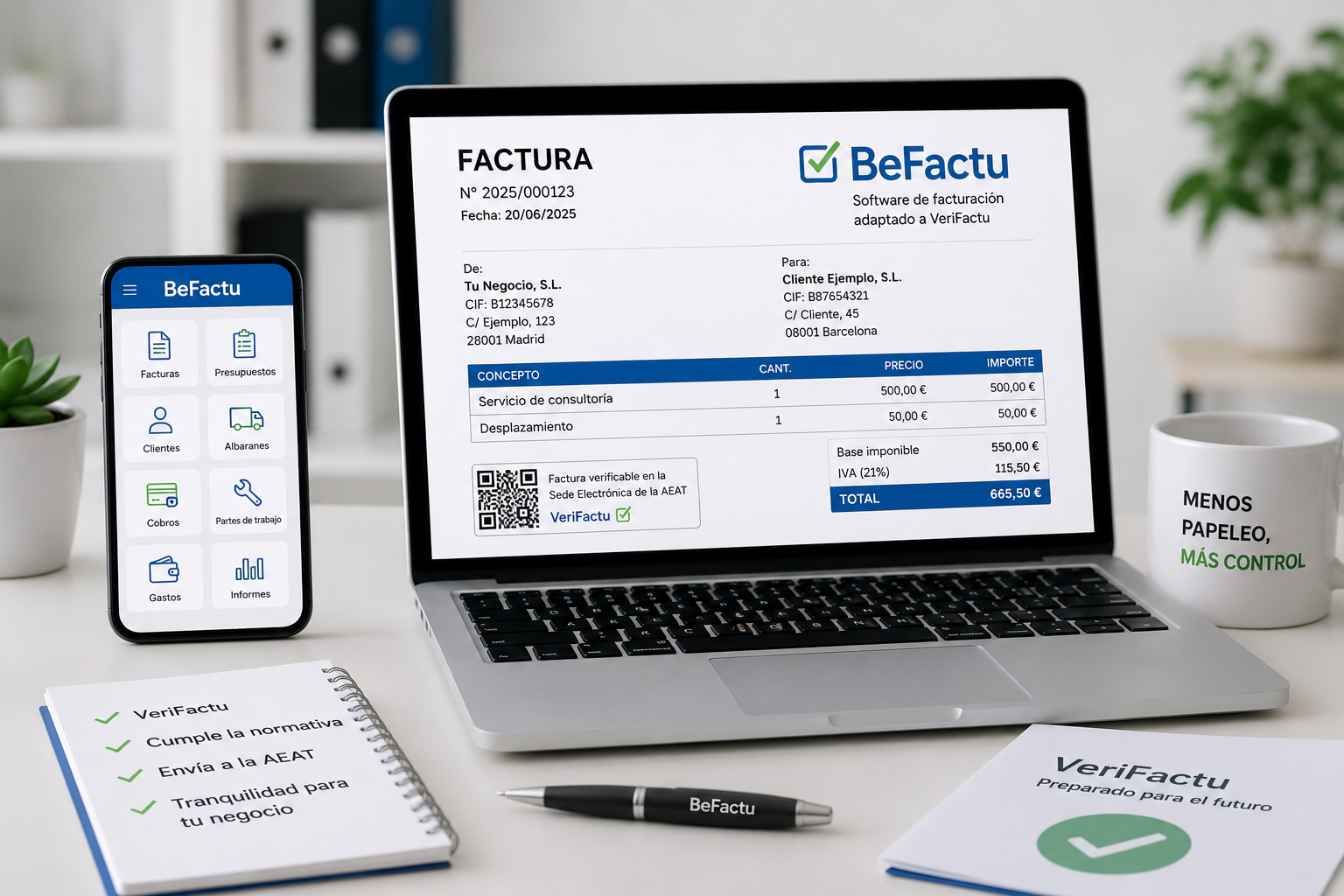 Factura VeriFactu para autónomos gestionada con BeFactu